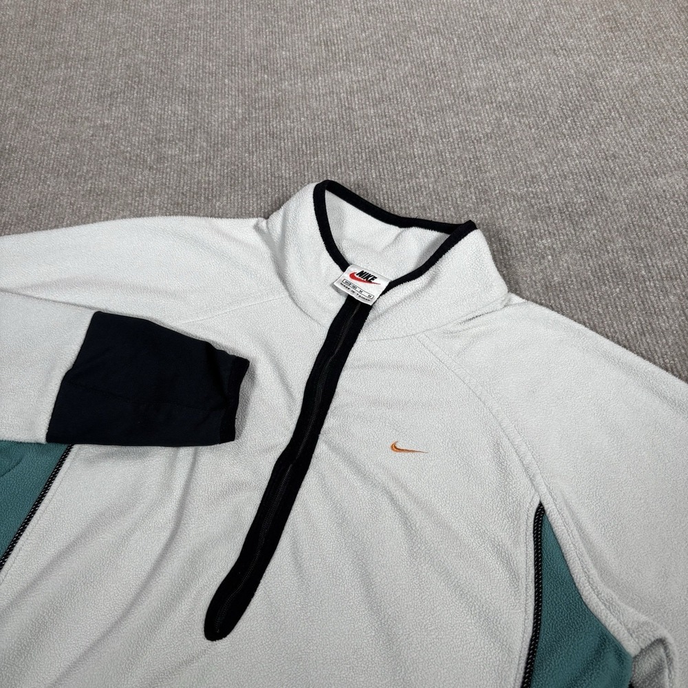 Vintage Nike 1/4‎ Zip Pullover Womens M White Teal Fleece NikeFit Athletic 90s